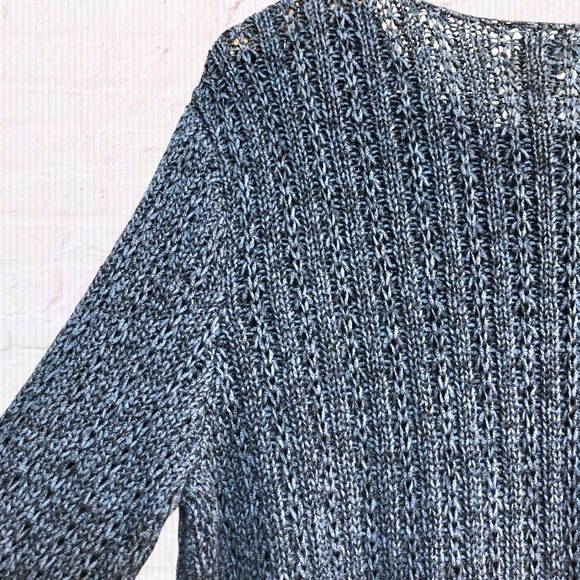 J. Jill Sweater Womens Large Blue Open Knit Marled Long Sleeve Scoop Neck - Picture 2 of 8